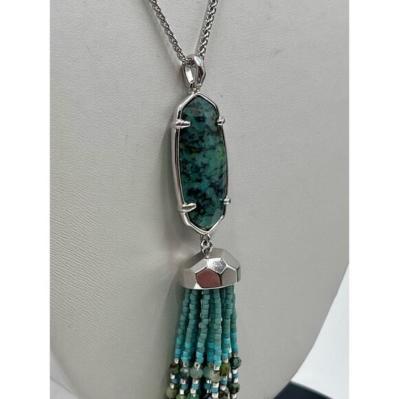 Kendra Scott Eva Tassel African Turquoise Pendant Bolo Adjustable Necklace New - Picture 5 of 15